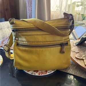 Fossil Yellow Leather Crossbody Bag